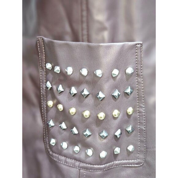 NWOT Dennis Basso Women's Dark Mahogany Faux Leather Studded Jacket Sz XXS 2207 - Picture 6 of 15
